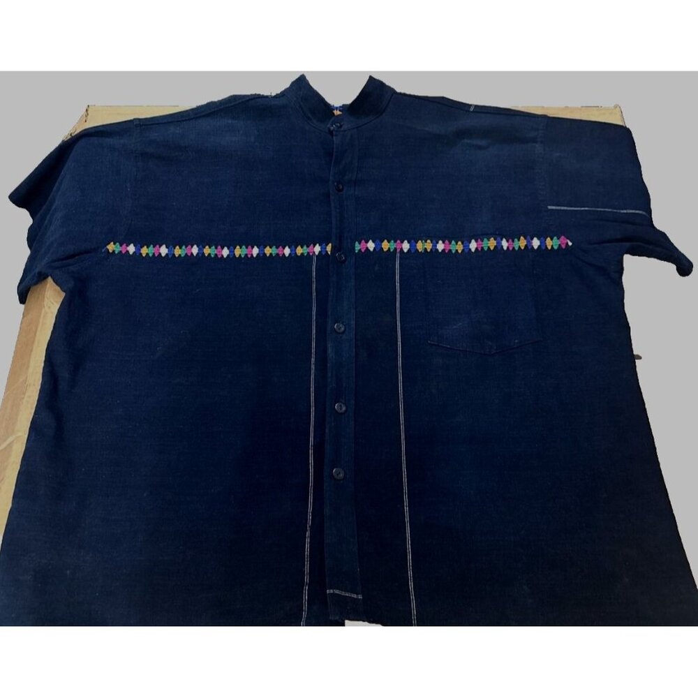 Classy City Chicks Guatemalan Made Cotton Acrylic Mens Short Sleeve Navy Blue Em - Picture 2 of 12